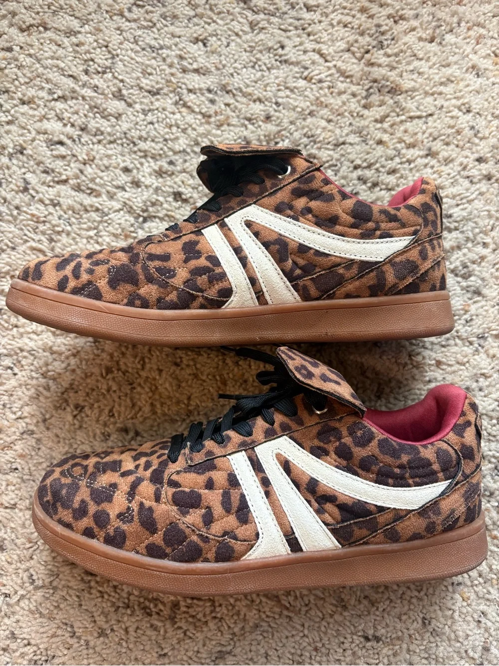Steve Madden Leopard-Print Sneakers with White Stripes and Pink Lining